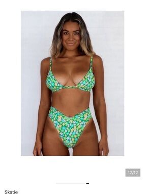 Skatie Green Floral High-Rise Bikini Bottoms
